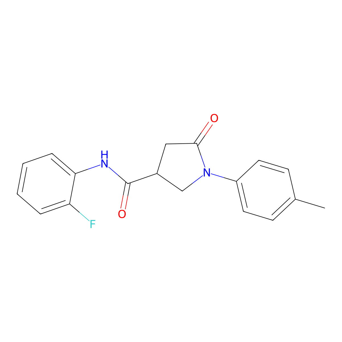 N-(2-fluorophenyl)-1-(4-methylphenyl)-5-oxopyrrolidine-3-carboxamide molecular structure, CAS 331982-04-8