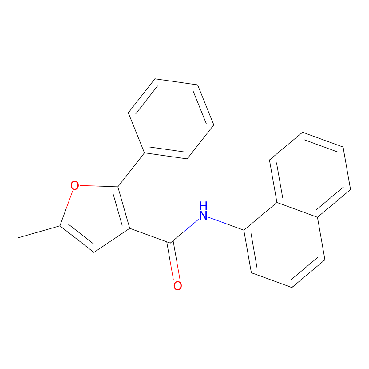 5-methyl-N-naphthalen-1-yl-2-phenylfuran-3-carboxamide molecular structure, CAS 331982-16-2