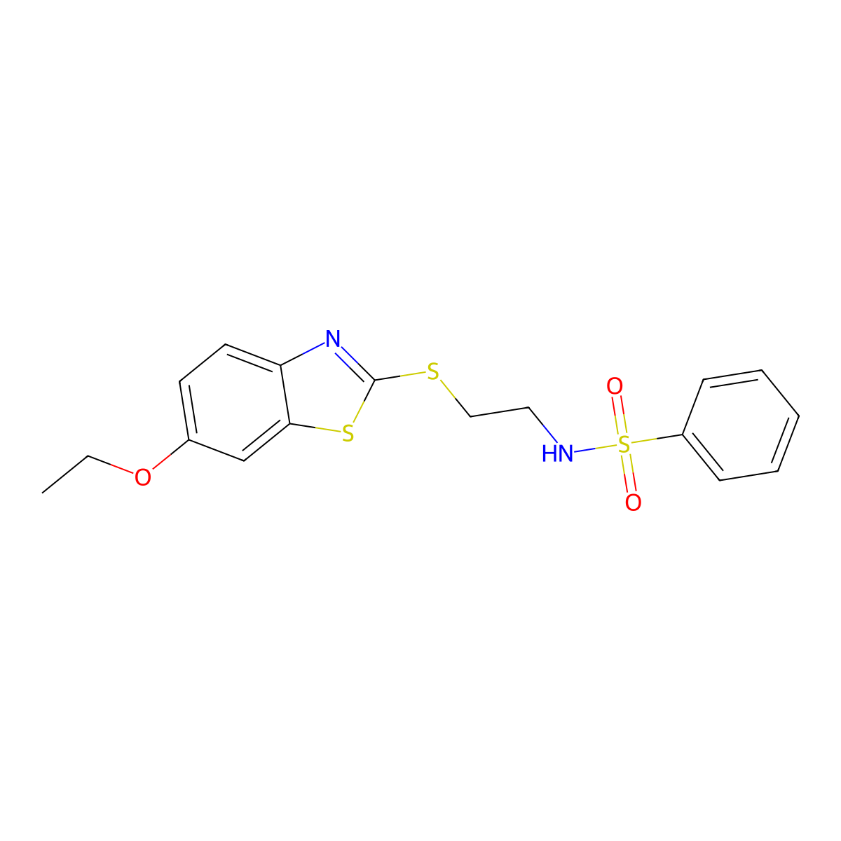 N-[2-(6-Ethoxy-benzothiazol-2-ylsulfanyl)-ethyl]-benzenesulfonamide molecular structure, CAS 331982-49-1