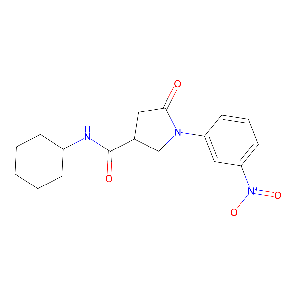 N-cyclohexyl-1-(3-nitrophenyl)-5-oxopyrrolidine-3-carboxamide molecular structure, CAS 331982-71-9