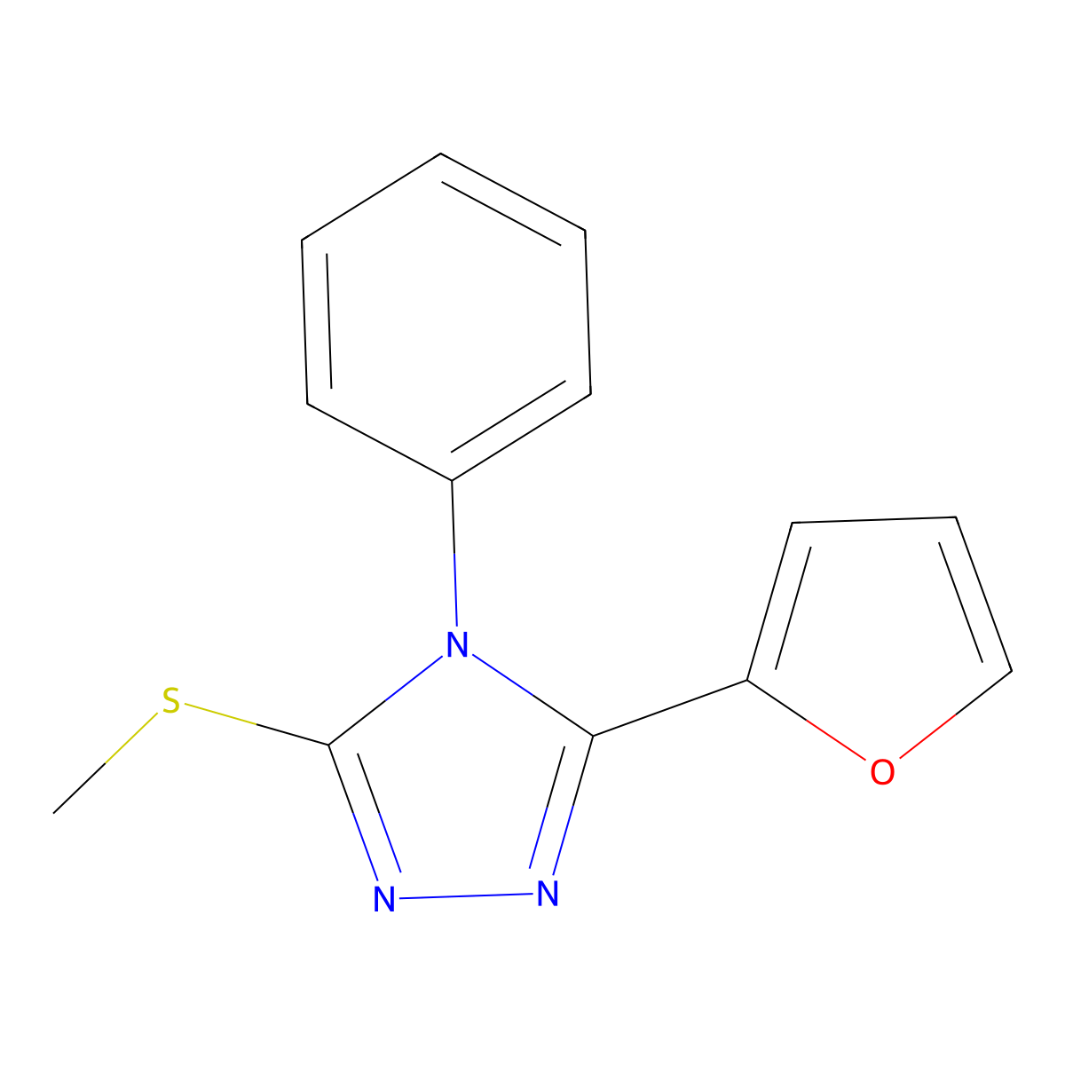 3-(Furan-2-yl)-5-methylsulfanyl-4-phenyl-1,2,4-triazole molecular structure, CAS 331982-72-0