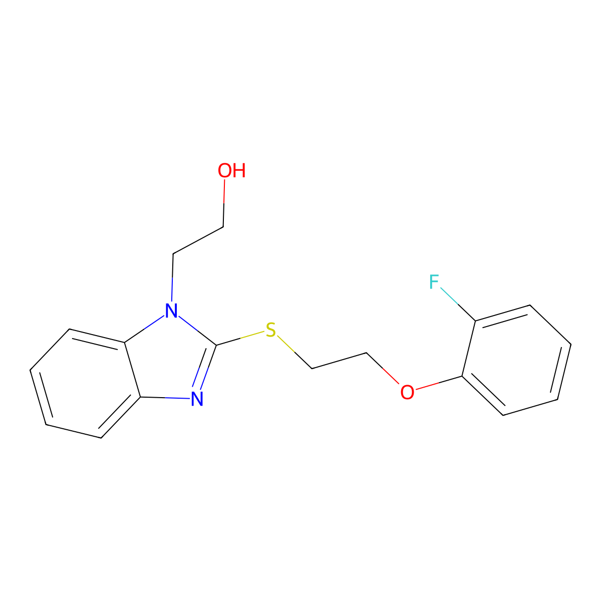 2-{2-[2-(2-Fluorophenoxy)ethylthio]benzimidazolyl}ethan-1-ol molecular structure, CAS 331983-38-1