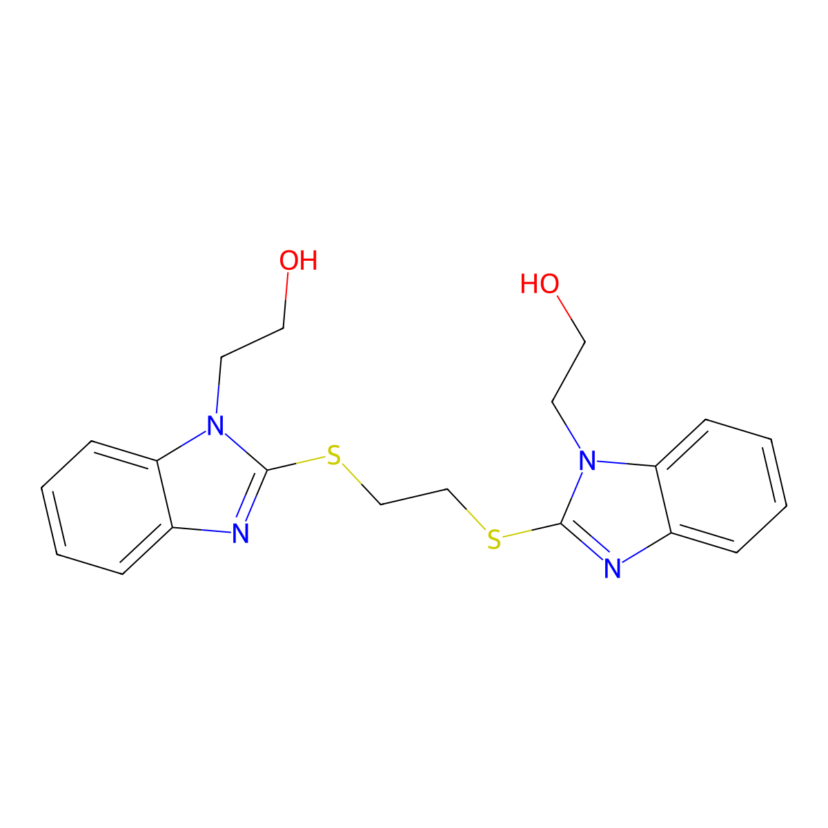 2-[2-[2-[1-(2-Hydroxyethyl)benzimidazol-2-yl]sulfanylethylsulfanyl]benzimidazol-1-yl]ethanol molecular structure, CAS 331983-55-2