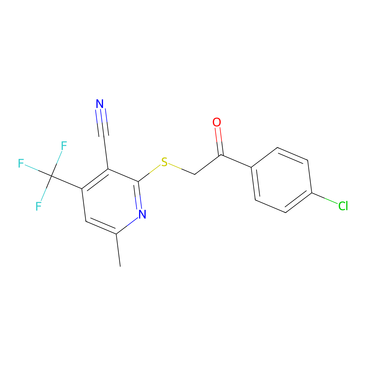 2-{[2-(4-Chlorophenyl)-2-oxoethyl]sulfanyl}-6-methyl-4-(trifluoromethyl)pyridine-3-carbonitrile molecular structure, CAS 331984-51-1