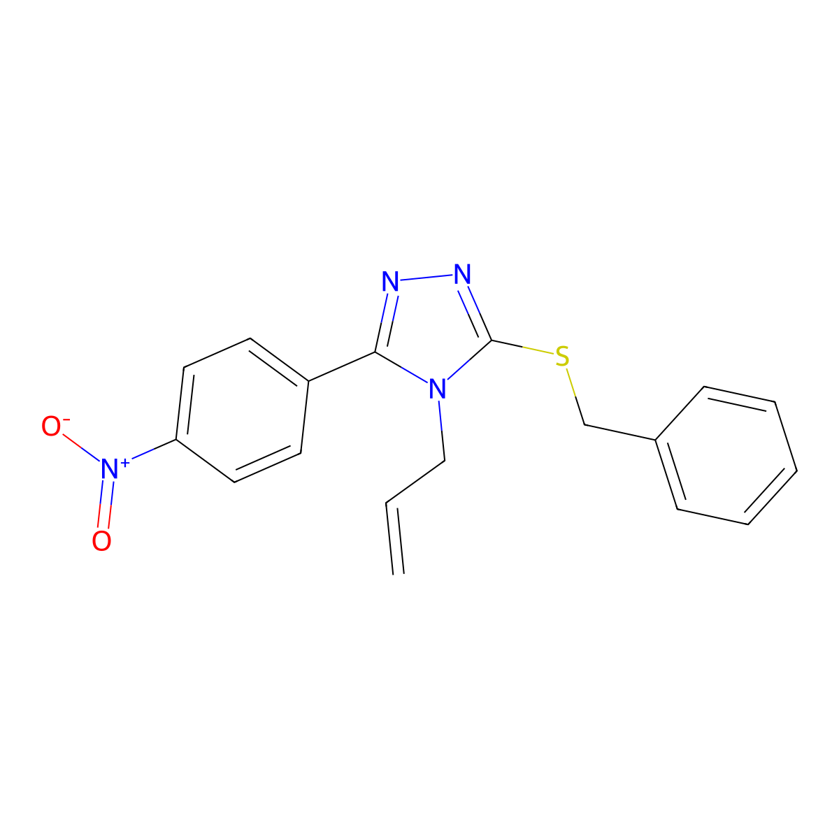4-allyl-3-(benzylthio)-5-(4-nitrophenyl)-4H-1,2,4-triazole molecular structure, CAS 331985-08-1