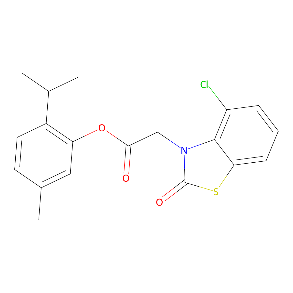 2-isopropyl-5-methylphenyl (4-chloro-2-oxo-1,3-benzothiazol-3(2H)-yl)acetate molecular structure, CAS 331986-10-8