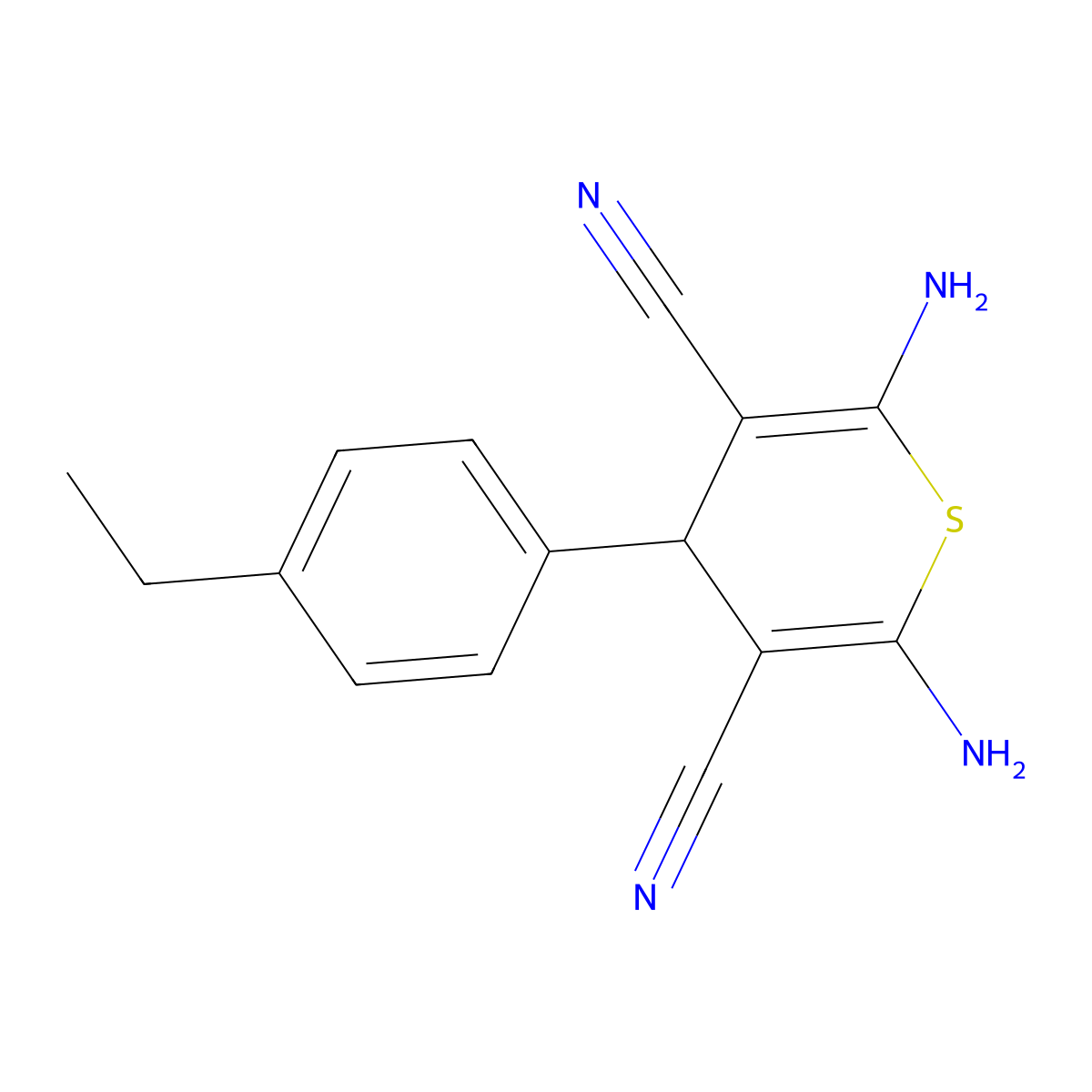 2,6-diamino-4-(4-ethylphenyl)-4H-thiopyran-3,5-dicarbonitrile molecular structure, CAS 331986-17-5