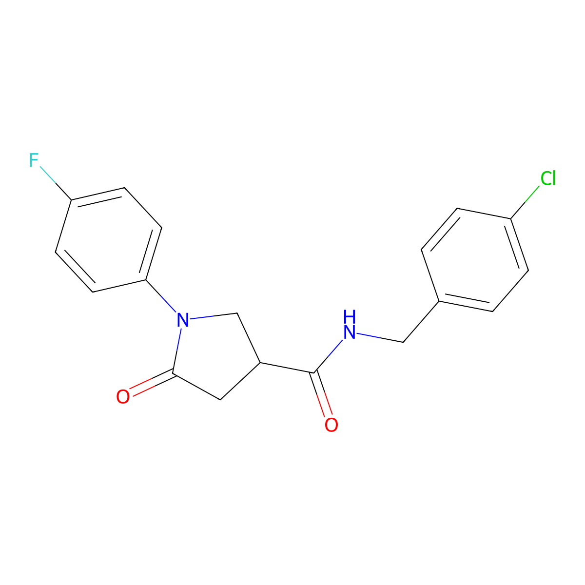 N-[(4-chlorophenyl)methyl]-1-(4-fluorophenyl)-5-oxopyrrolidine-3-carboxamide molecular structure, CAS 331986-68-6