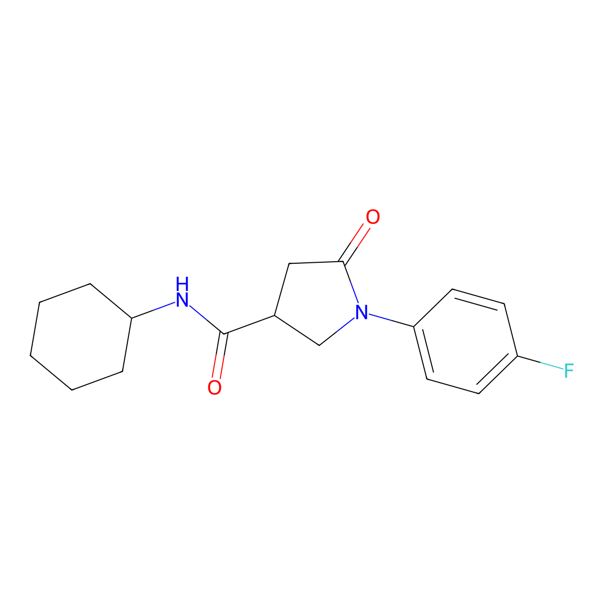 N-cyclohexyl-1-(4-fluorophenyl)-5-oxopyrrolidine-3-carboxamide molecular structure, CAS 331986-72-2