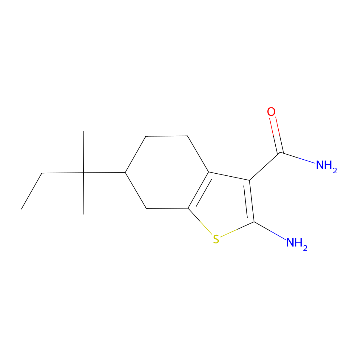 2-Amino-6-(1,1-dimethylpropyl)-4,5,6,7-tetrahydro-1-benzothiophene-3-carboxamide molecular structure, CAS 331987-03-2
