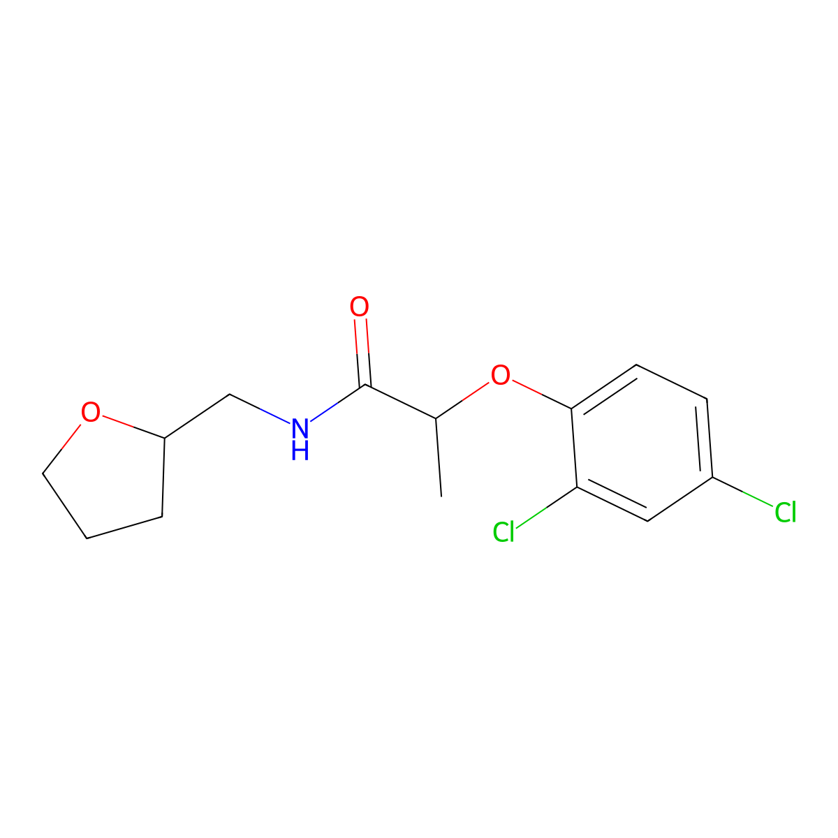 2-(2,4-dichlorophenoxy)-N-(oxolan-2-ylmethyl)propanamide molecular structure, CAS 331987-32-7