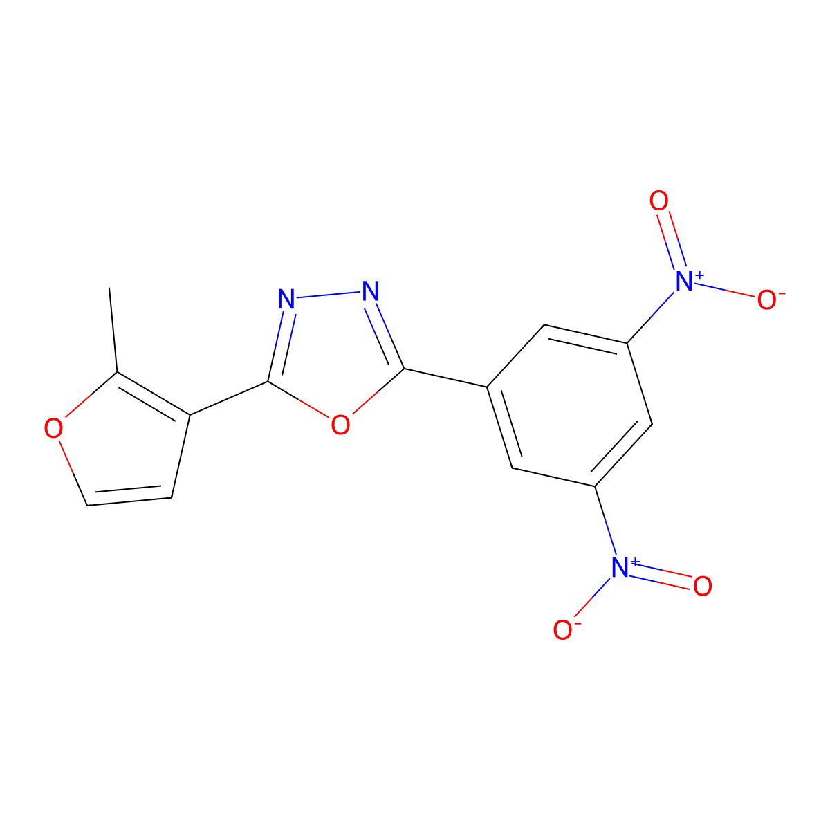 2-(3,5-Dinitrophenyl)-5-(2-methylfuran-3-yl)-1,3,4-oxadiazole molecular structure, CAS 331987-36-1