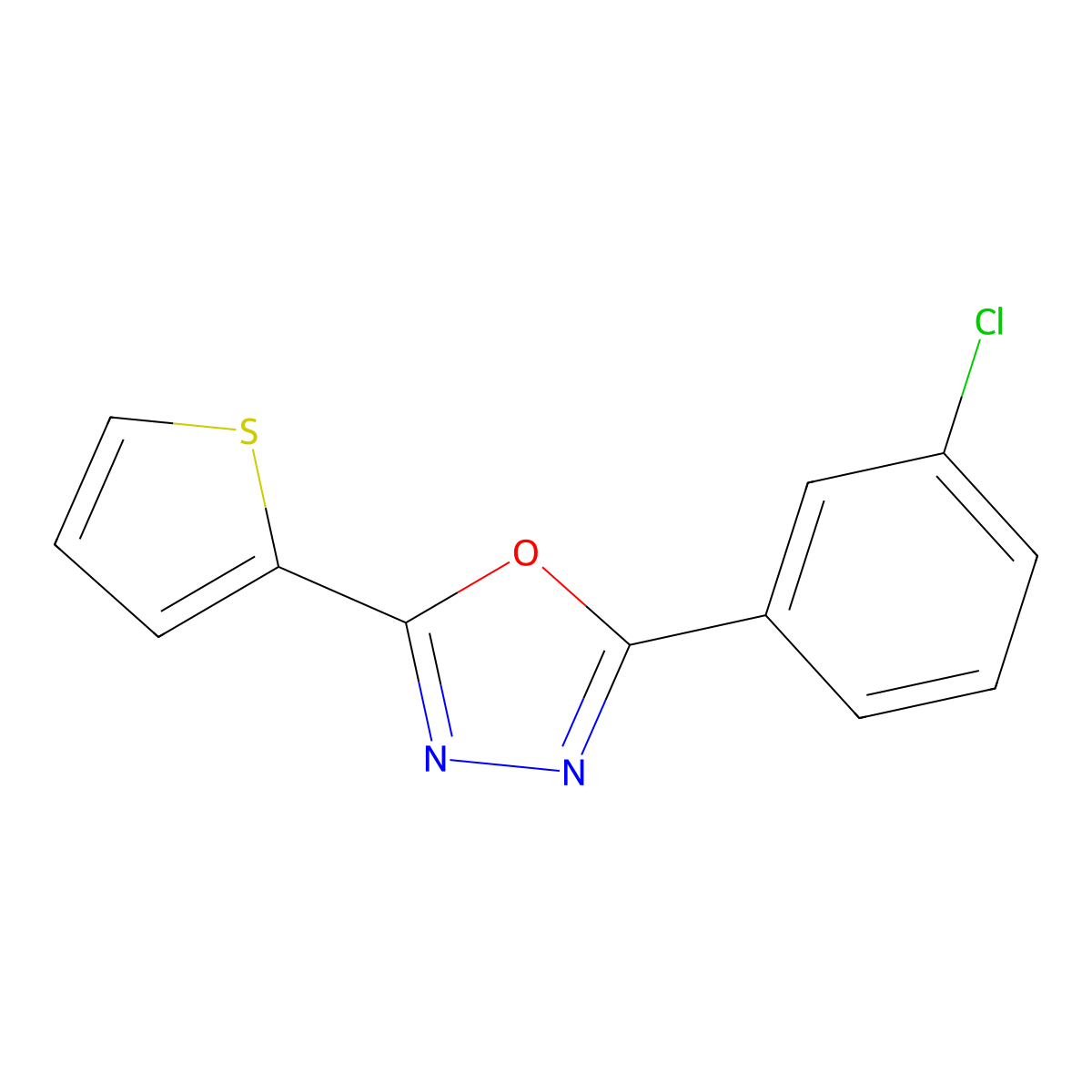 2-(3-Chlorophenyl)-5-thiophen-2-yl-1,3,4-oxadiazole molecular structure, CAS 331987-47-4