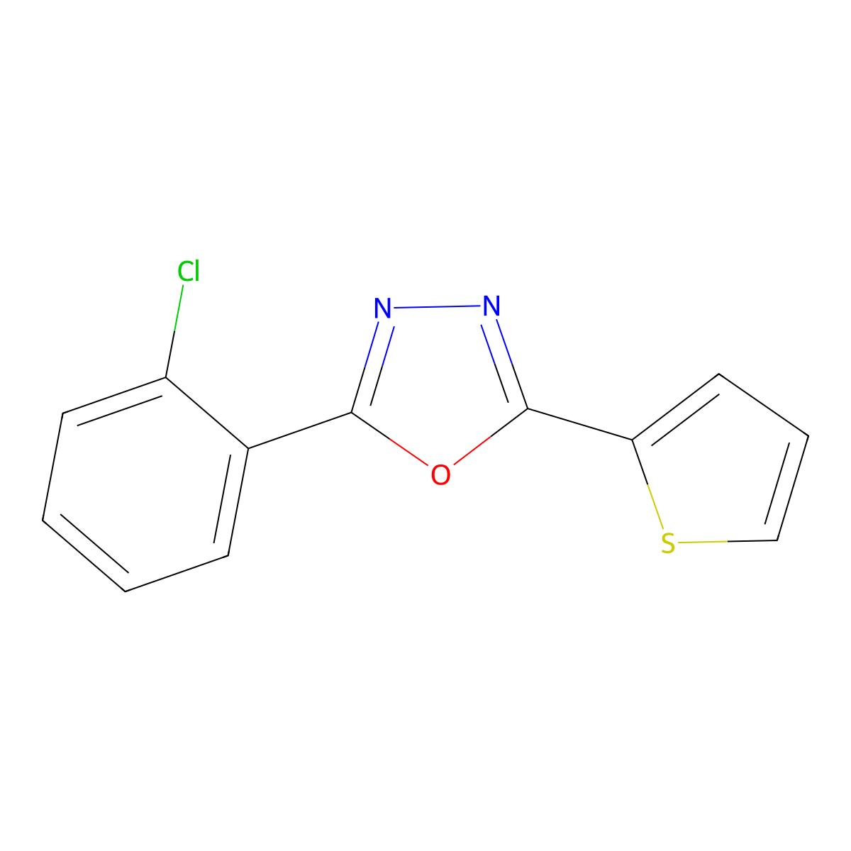 2-(2-Chlorophenyl)-5-(thiophen-2-yl)-1,3,4-oxadiazole molecular structure, CAS 331987-49-6