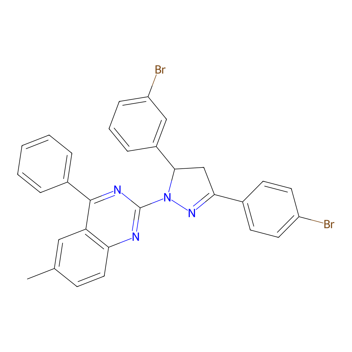 2-[5-(3-bromophenyl)-3-(4-bromophenyl)-4,5-dihydro-1H-pyrazol-1-yl]-6-methyl-4-phenylquinazoline molecular structure, CAS 331988-57-9