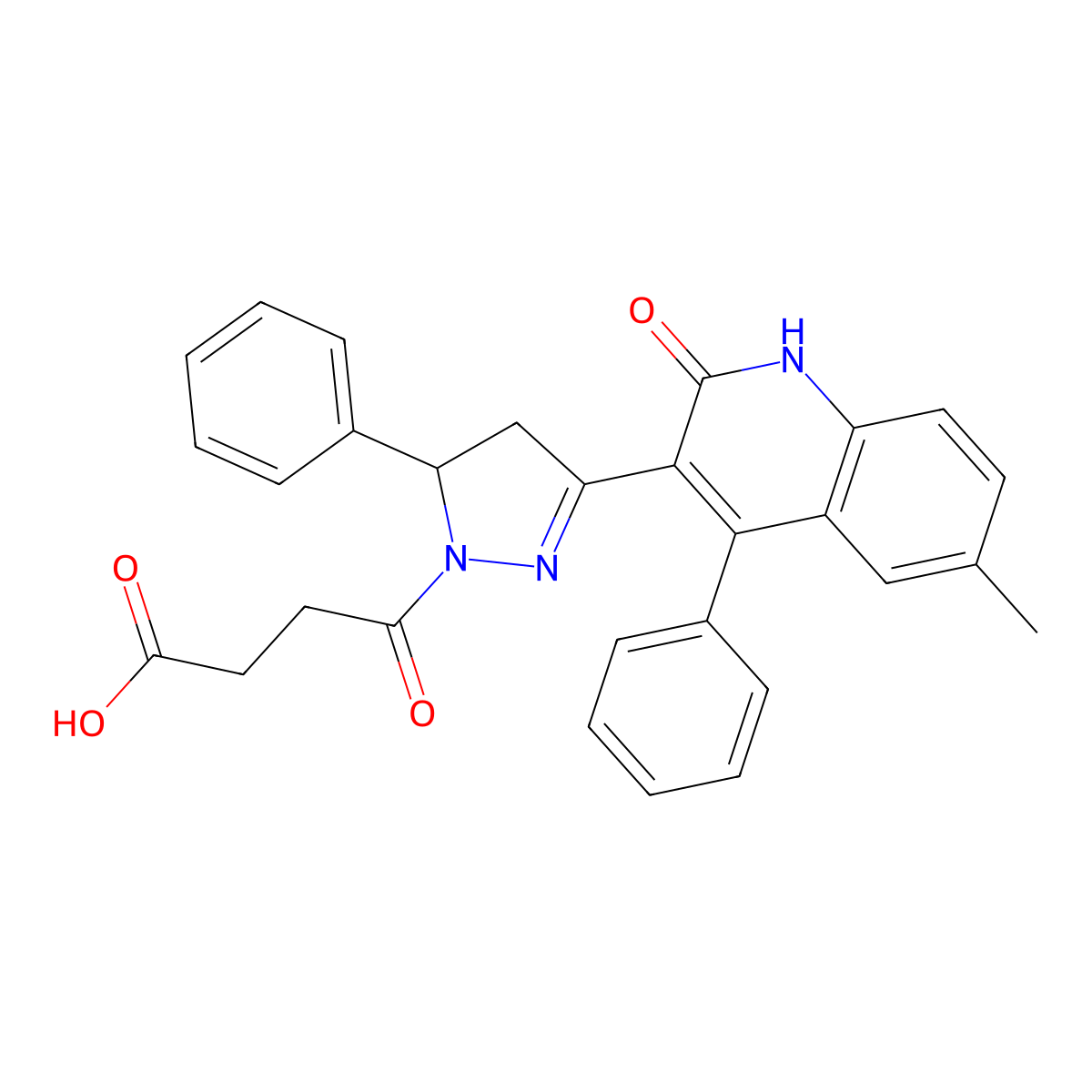 4-[3-(2-hydroxy-6-methyl-4-phenylquinolin-3-yl)-5-phenyl-4,5-dihydro-1H-pyrazol-1-yl]-4-oxobutanoic acid molecular structure, CAS 331988-65-9