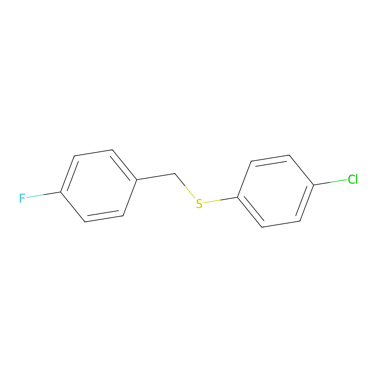 (4-Chlorophenyl)(4-fluorobenzyl)sulfane molecular structure, CAS 332-05-8