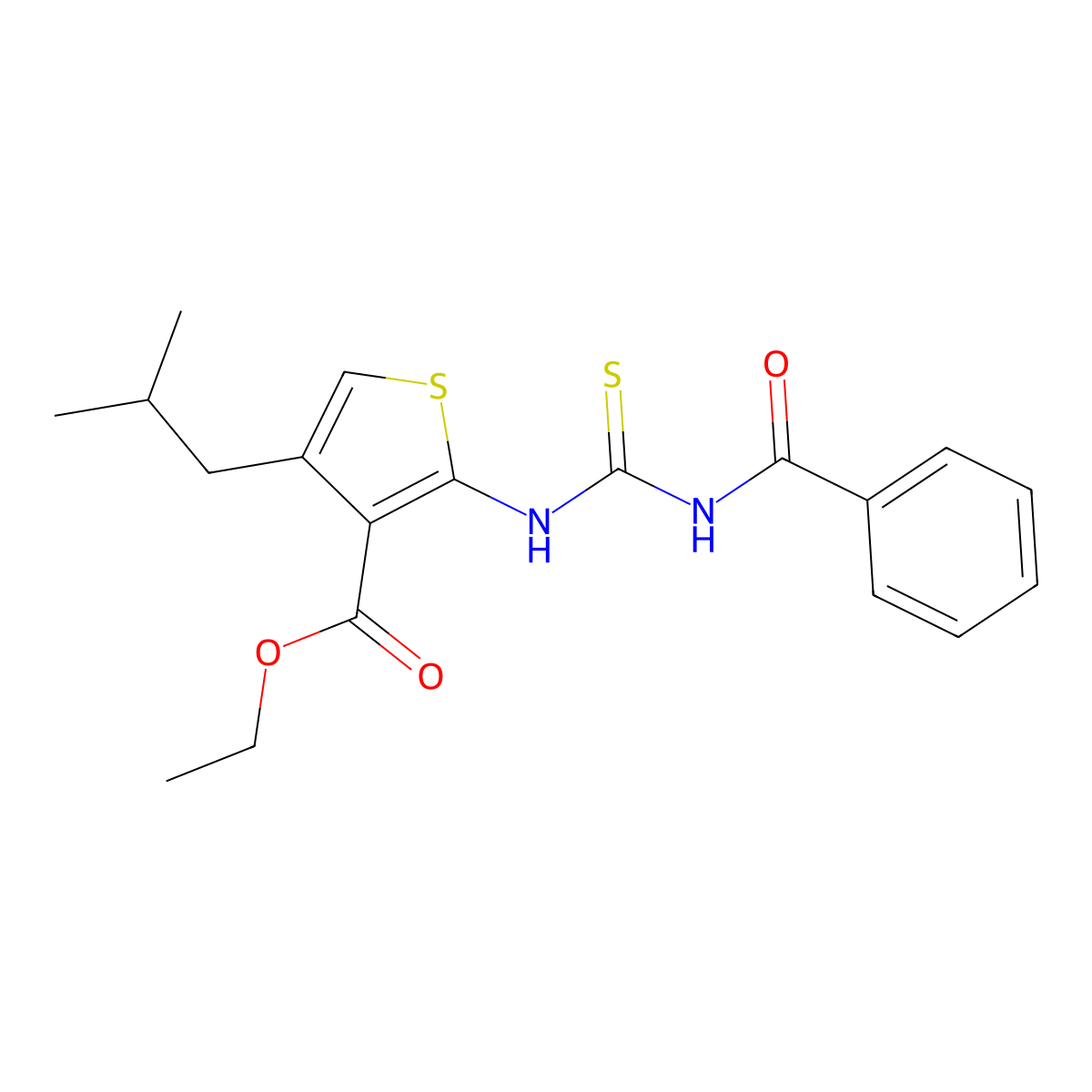Ethyl 2-(3-benzoylthioureido)-4-isobutylthiophene-3-carboxylate molecular structure, CAS 332017-61-5