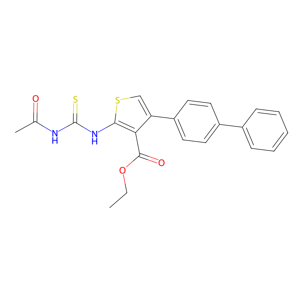 Ethyl 2-(acetylcarbamothioylamino)-4-(4-phenylphenyl)thiophene-3-carboxylate molecular structure, CAS 332017-70-6