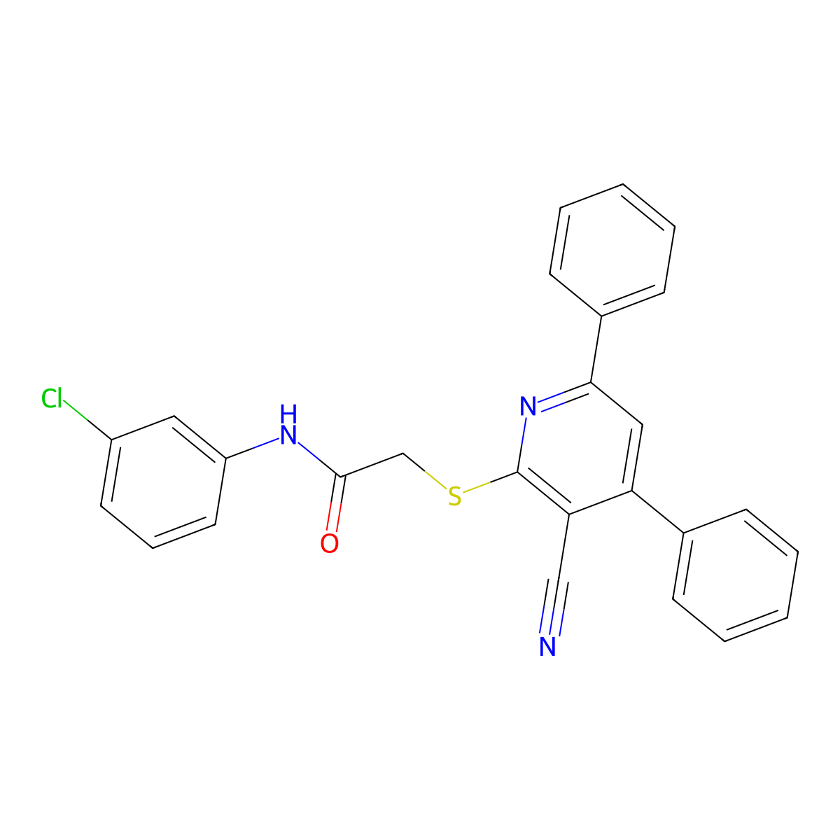 N-(3-Chlorophenyl)-2-((3-cyano-4,6-diphenylpyridin-2-yl)thio)acetamide molecular structure, CAS 332018-19-6