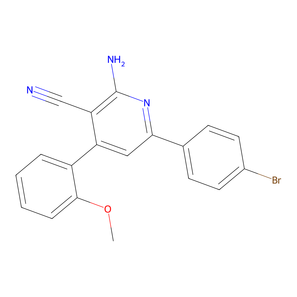2-Amino-6-(4-bromophenyl)-4-(2-methoxyphenyl)nicotinonitrile molecular structure, CAS 332018-29-8