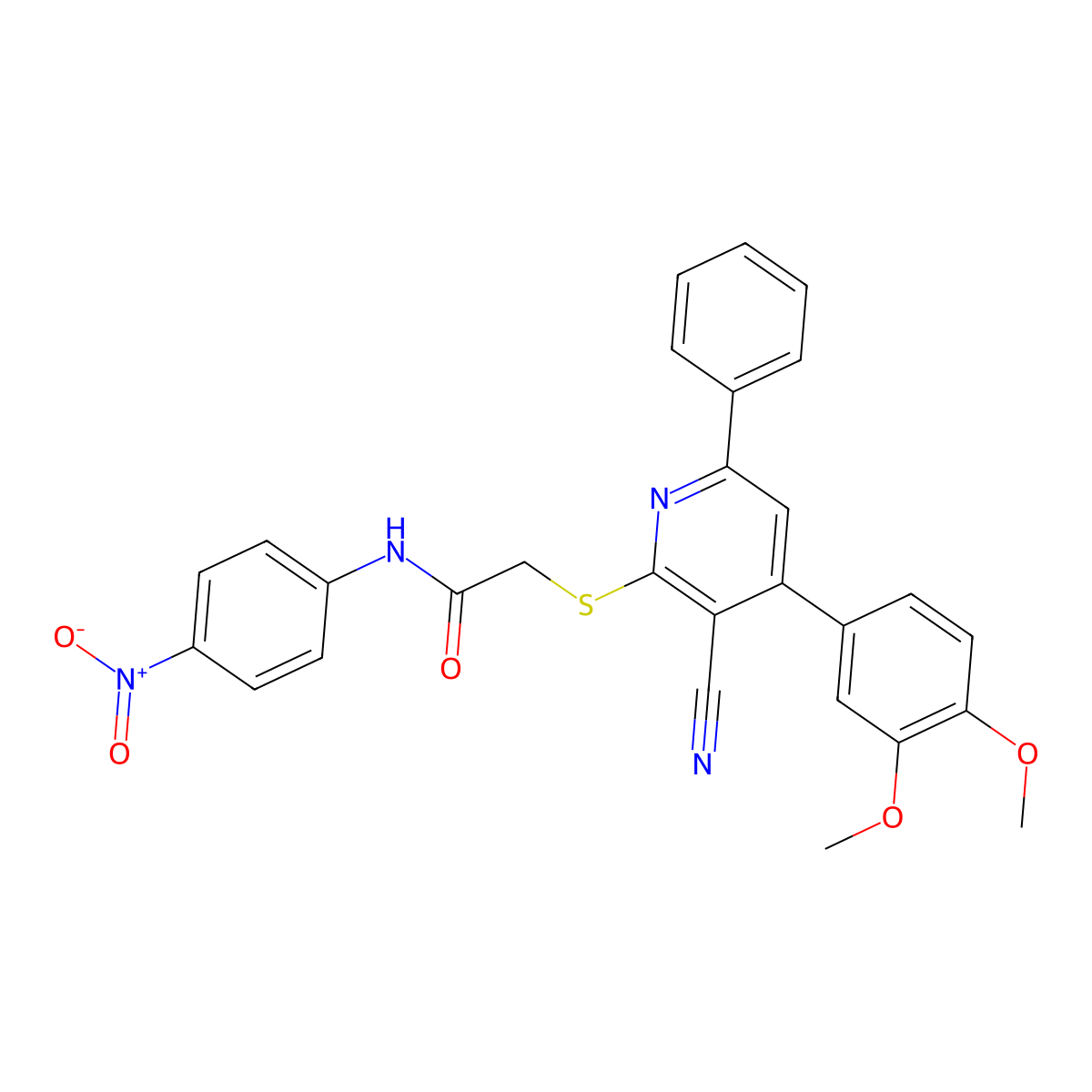 2-((3-Cyano-4-(3,4-dimethoxyphenyl)-6-phenylpyridin-2-yl)thio)-N-(4-nitrophenyl)acetamide molecular structure, CAS 332018-56-1