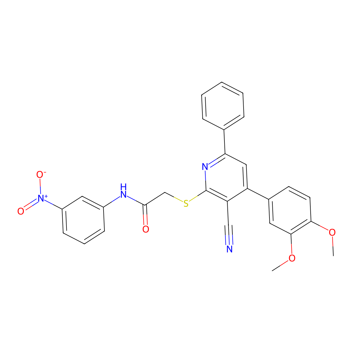 2-((3-Cyano-4-(3,4-dimethoxyphenyl)-6-phenylpyridin-2-yl)thio)-N-(3-nitrophenyl)acetamide molecular structure, CAS 332018-57-2