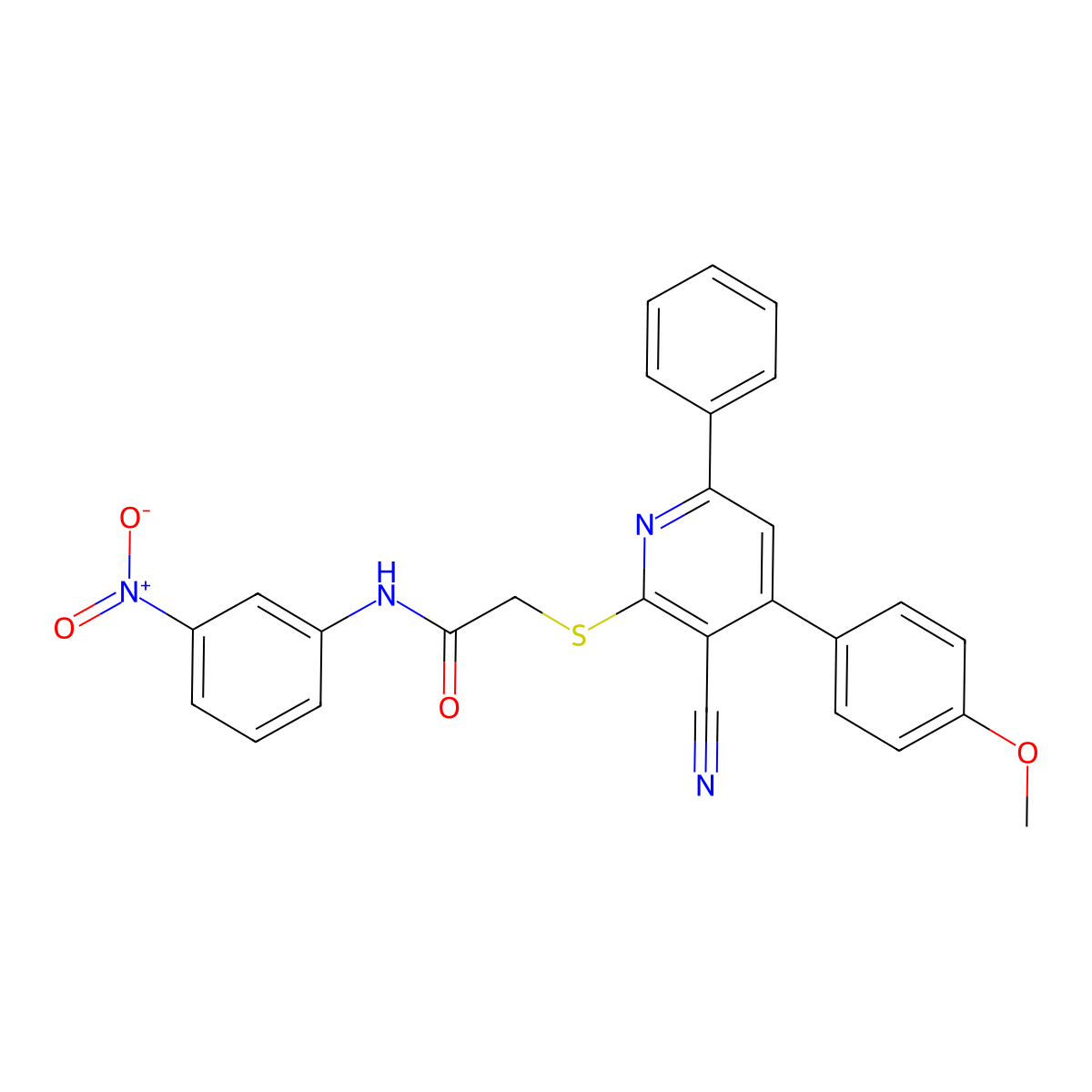 2-((3-Cyano-4-(4-methoxyphenyl)-6-phenylpyridin-2-yl)thio)-N-(3-nitrophenyl)acetamide molecular structure, CAS 332018-67-4
