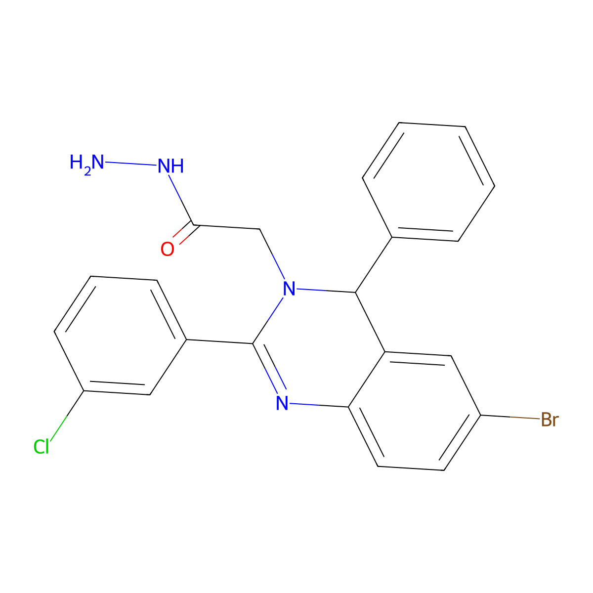 [6-Bromo-2-(3-chloro-phenyl)-4-phenyl-4H-quinazolin-3-yl]-acetic acid hydrazide molecular structure, CAS 332018-93-6