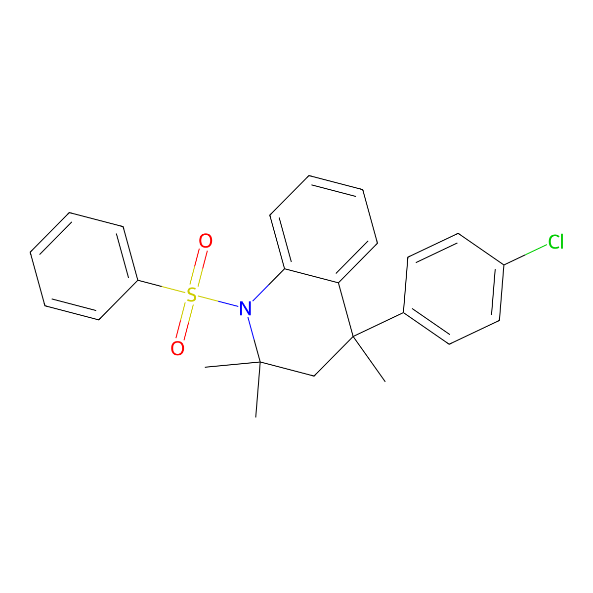 1-(benzenesulfonyl)-4-(4-chlorophenyl)-2,2,4-trimethyl-3H-quinoline molecular structure, CAS 332019-19-9