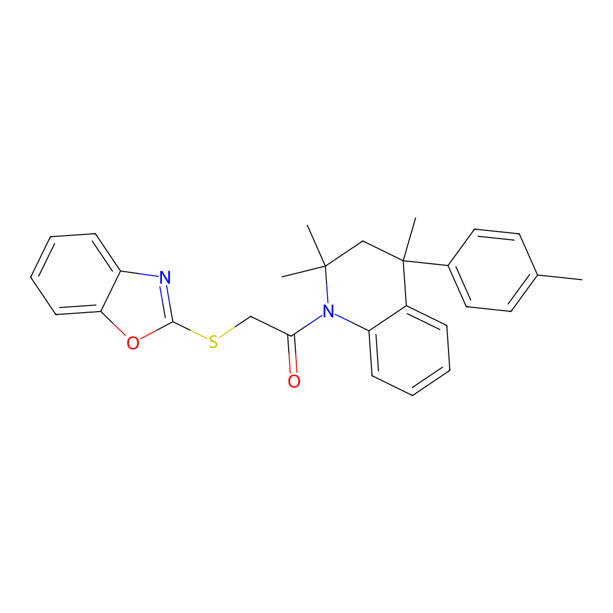 1,3-benzoxazol-2-yl 2-oxo-2-(2,2,4-trimethyl-4-(4-methylphenyl)-3,4-dihydro-1(2H)-quinolinyl)ethyl sulfide molecular structure, CAS 332019-44-0