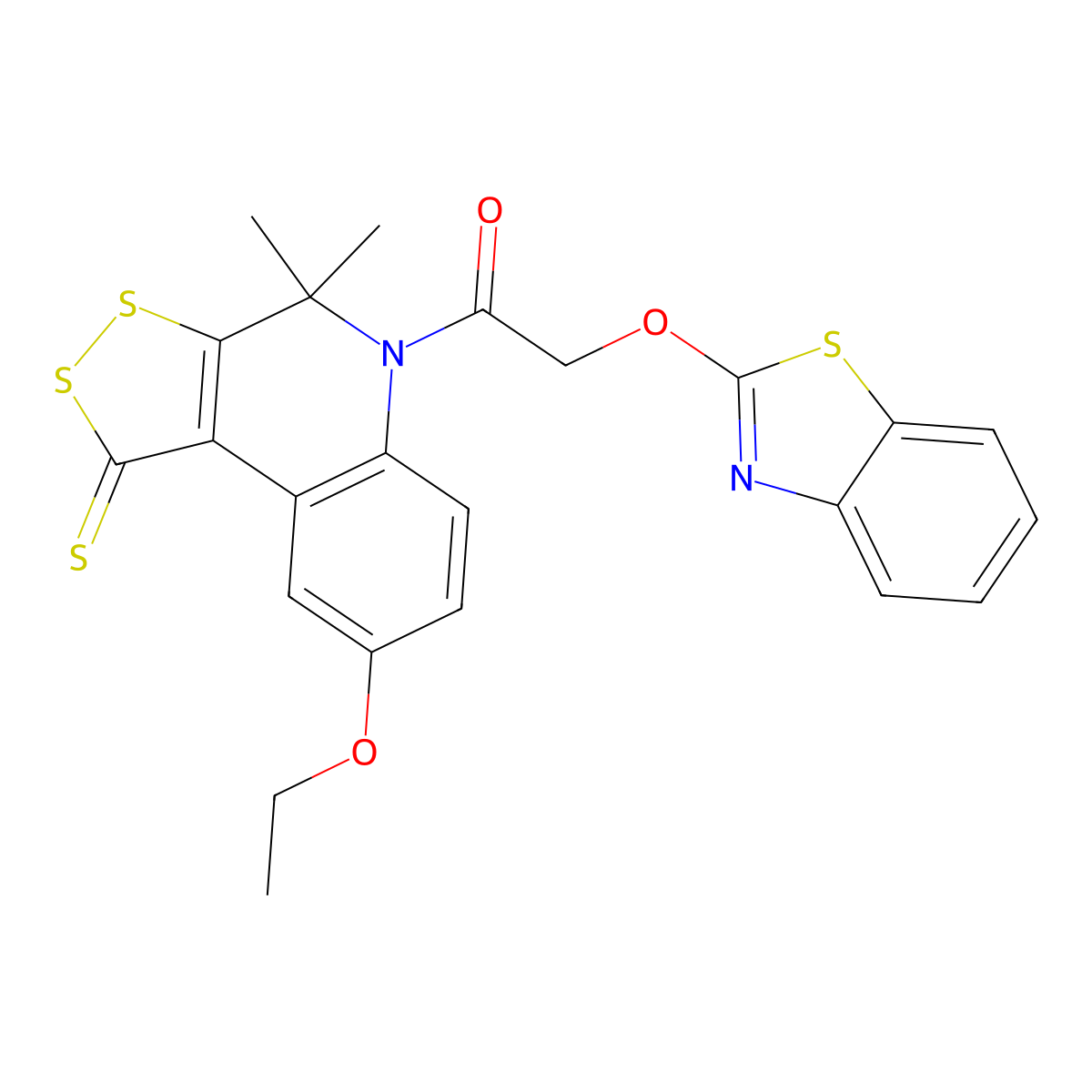 2-(1,3-benzothiazol-2-yloxy)-1-(8-ethoxy-4,4-dimethyl-1-thioxo-1,4-dihydro-5H-[1,2]dithiolo[3,4-c]quinolin-5-yl)ethanone molecular structure, CAS 332019-49-5
