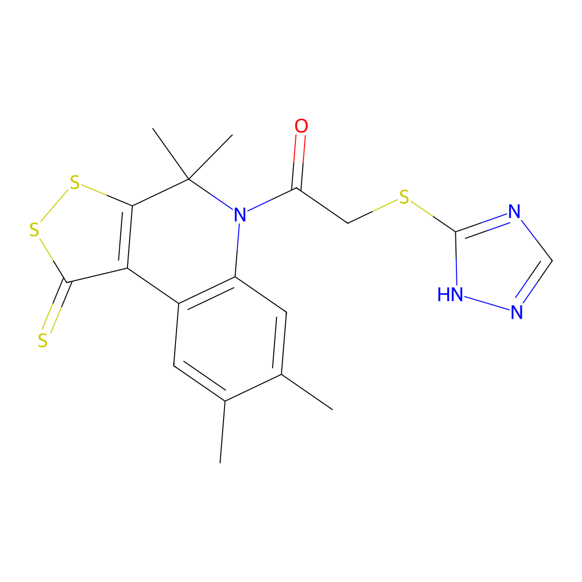 4,4,7,8-tetramethyl-5-[(4H-1,2,4-triazol-3-ylthio)acetyl]-4,5-dihydro-1H-[1,2]dithiolo[3,4-c]quinoline-1-thione molecular structure, CAS 332019-58-6