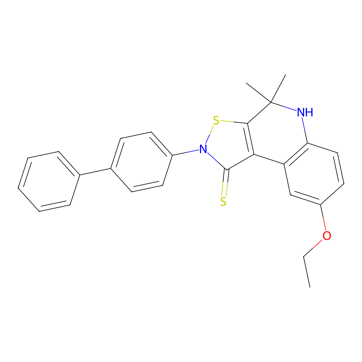 2-(biphenyl-4-yl)-8-ethoxy-4,4-dimethyl-4,5-dihydro[1,2]thiazolo[5,4-c]quinoline-1(2H)-thione molecular structure, CAS 332019-77-9