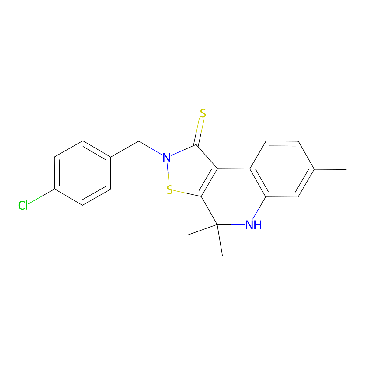 2-(4-chlorobenzyl)-4,4,7-trimethyl-4,5-dihydroisothiazolo[5,4-c]quinoline-1(2H)-thione molecular structure, CAS 332019-78-0