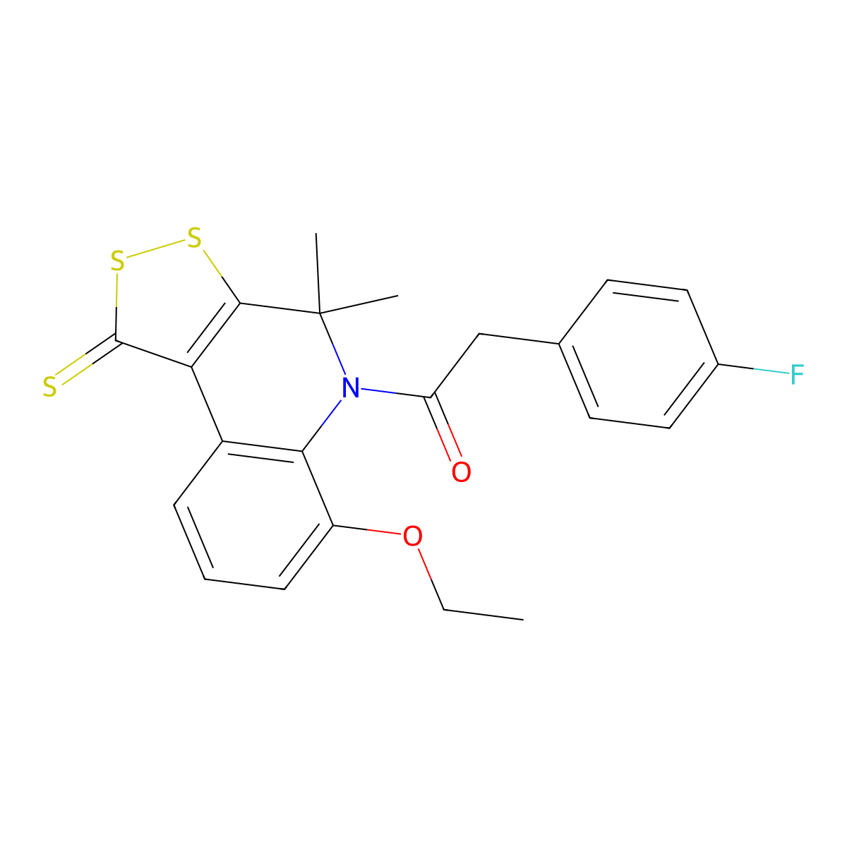 1-(6-Ethoxy-4,4-dimethyl-1-sulfanylidenedithiolo[3,4-c]quinolin-5-yl)-2-(4-fluorophenyl)ethanone molecular structure, CAS 332019-90-6