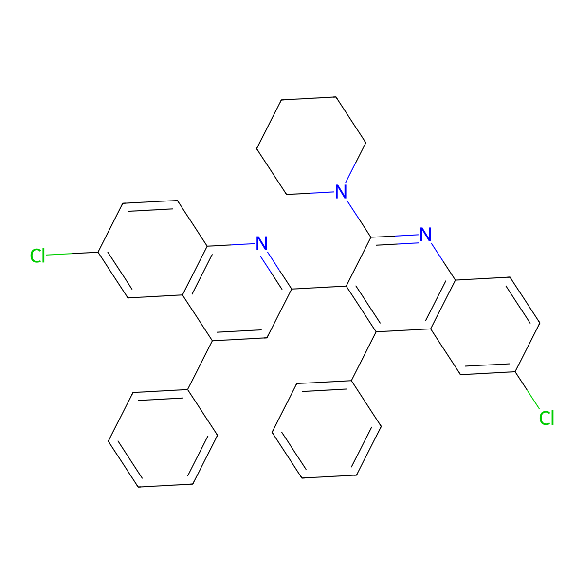 6-Chloro-3-(6-chloro-4-phenylquinolin-2-yl)-4-phenyl-2-piperidin-1-ylquinoline molecular structure, CAS 332020-06-1