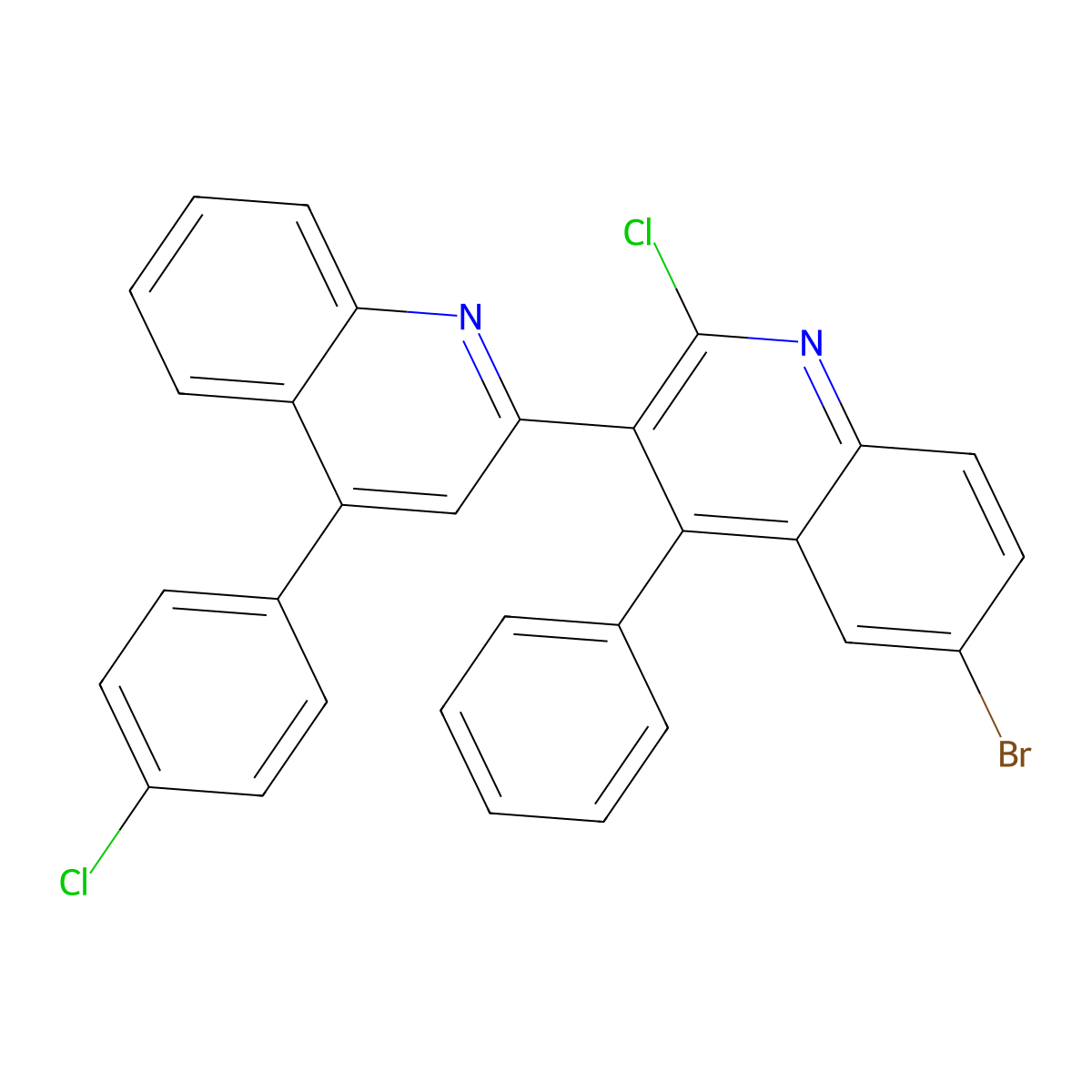 6'-Bromo-2'-chloro-4-(4-chlorophenyl)-4'-phenyl-2,3'-biquinoline molecular structure, CAS 332020-15-2
