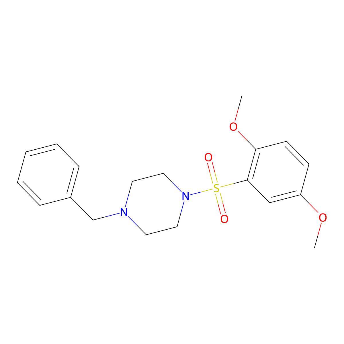1-(2,5-Dimethoxyphenyl)sulfonyl-4-(phenylmethyl)piperazine molecular structure, CAS 332021-08-6