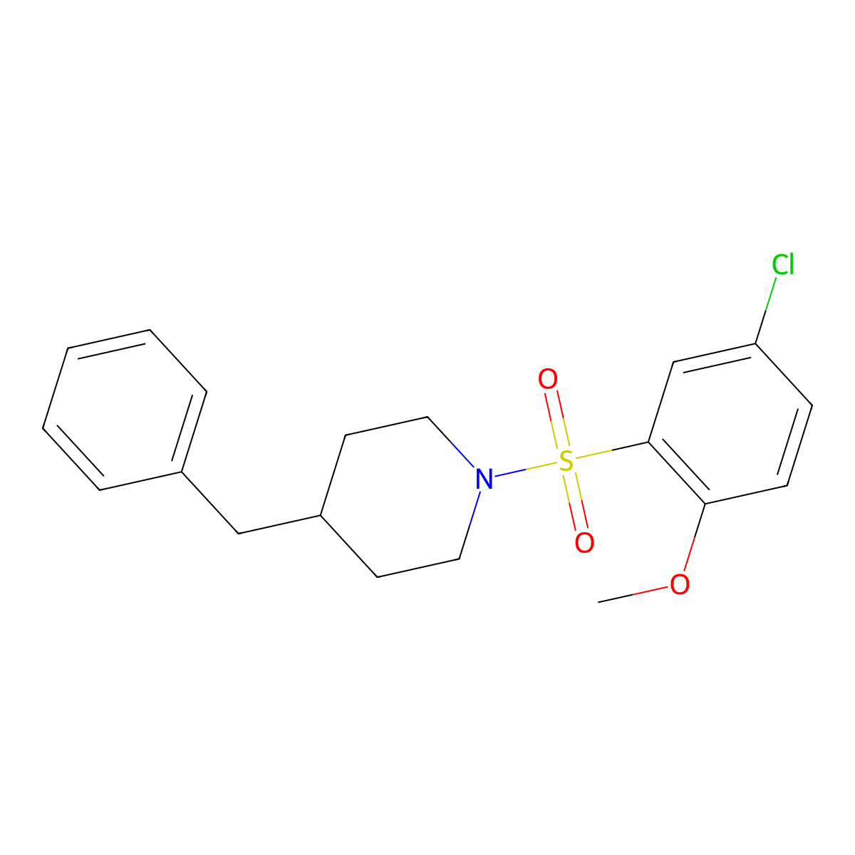4-Benzyl-1-(5-chloro-2-methoxyphenyl)sulfonylpiperidine molecular structure, CAS 332021-58-6