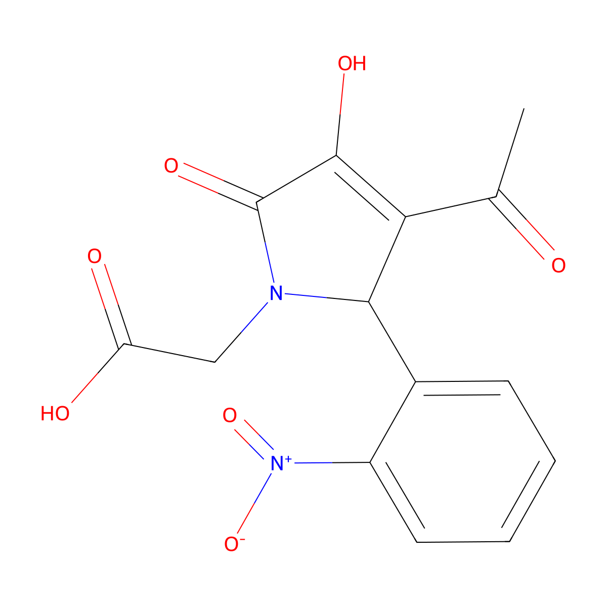 2-[3-acetyl-4-hydroxy-2-(2-nitrophenyl)-5-oxo-2H-pyrrol-1-yl]acetic acid molecular structure, CAS 332022-20-5