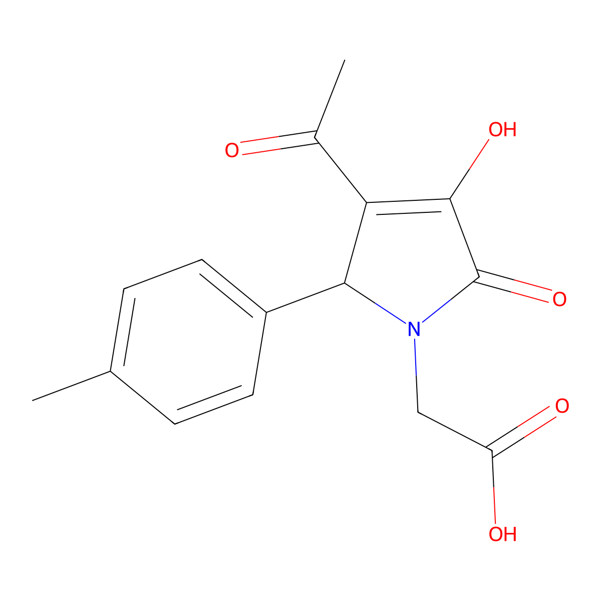 (3-Acetyl-4-hydroxy-5-oxo-2-p-tolyl-2,5-dihydro-pyrrol-1-yl)-acetic acid molecular structure, CAS 332022-22-7