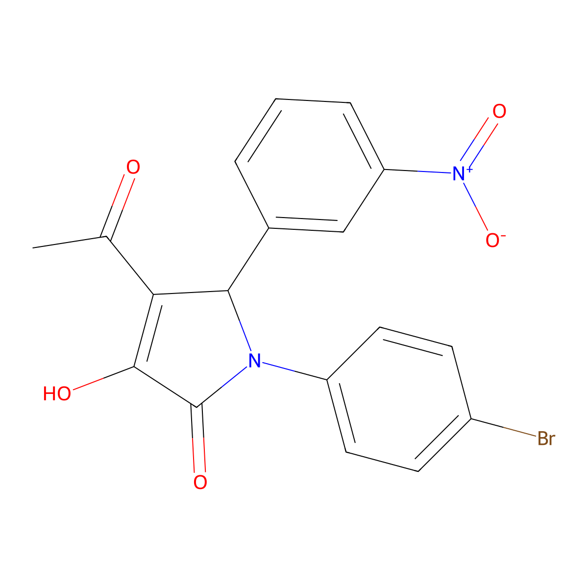 3-acetyl-1-(4-bromophenyl)-4-hydroxy-2-(3-nitrophenyl)-2H-pyrrol-5-one molecular structure, CAS 332022-30-7