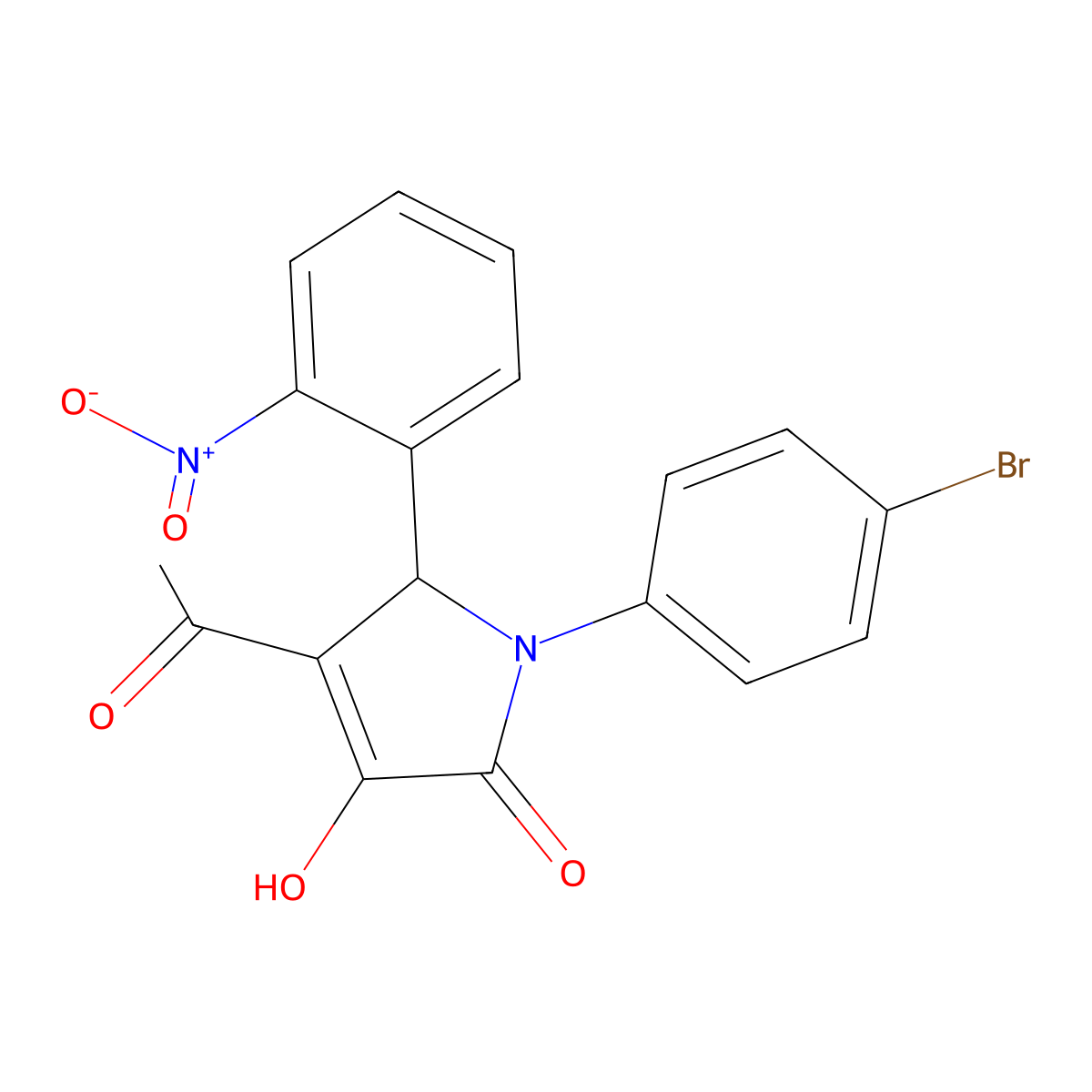 3-acetyl-1-(4-bromophenyl)-4-hydroxy-2-(2-nitrophenyl)-2H-pyrrol-5-one molecular structure, CAS 332022-31-8