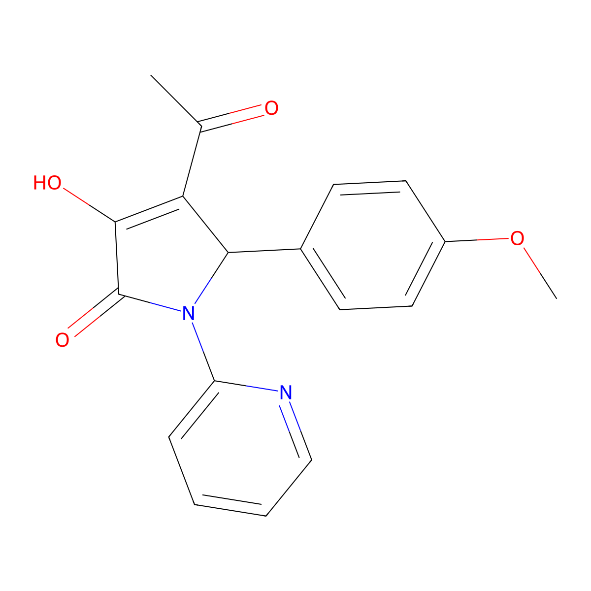 3-acetyl-4-hydroxy-2-(4-methoxyphenyl)-1-pyridin-2-yl-2H-pyrrol-5-one molecular structure, CAS 332022-59-0