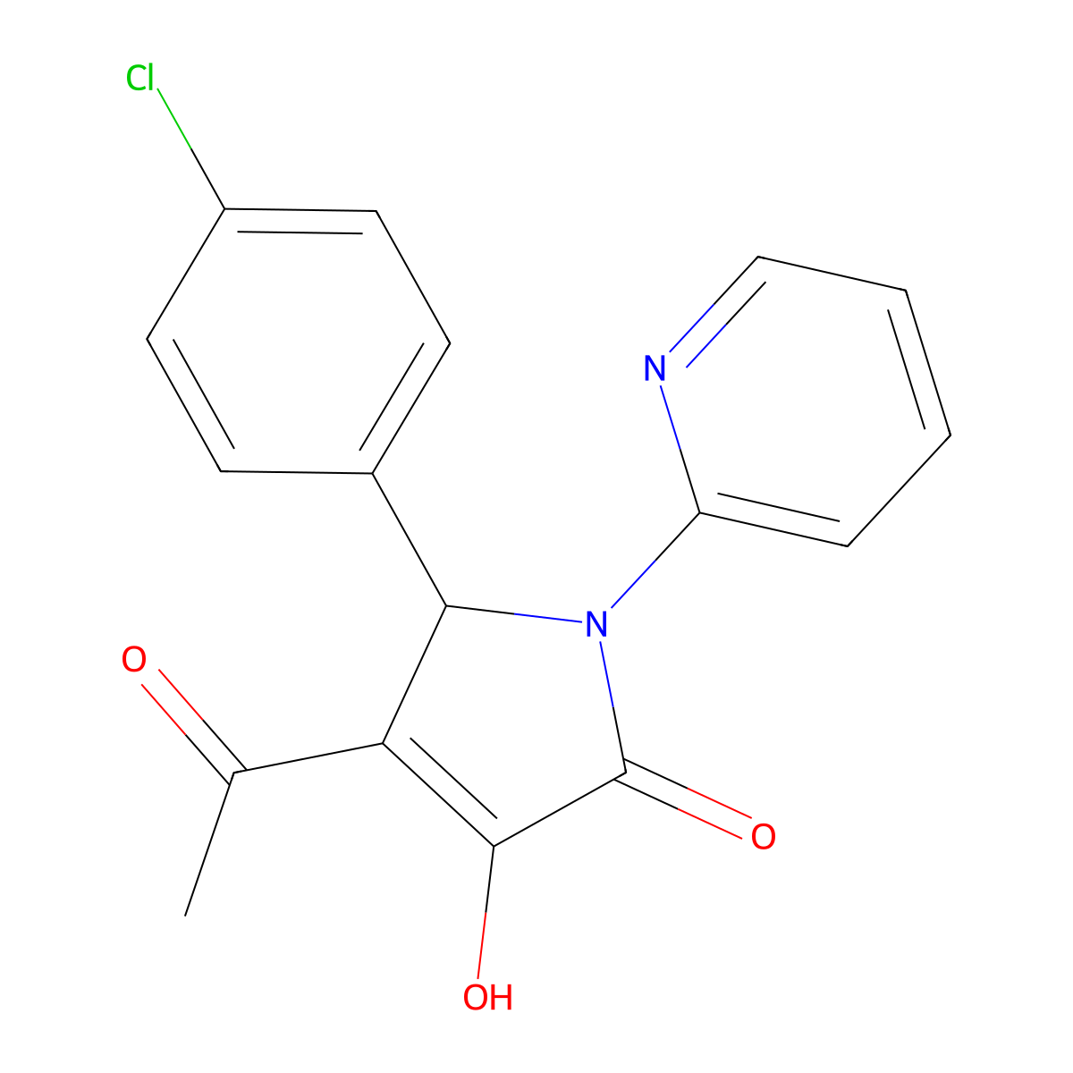 3-acetyl-2-(4-chlorophenyl)-4-hydroxy-1-pyridin-2-yl-2H-pyrrol-5-one molecular structure, CAS 332022-62-5