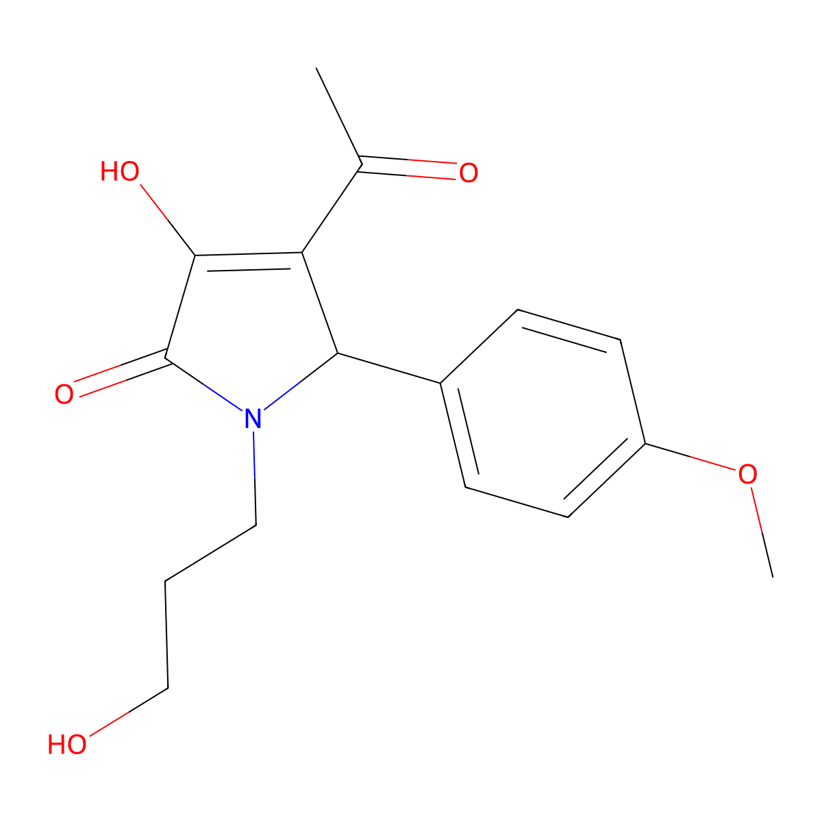 3-acetyl-4-hydroxy-1-(3-hydroxypropyl)-2-(4-methoxyphenyl)-2H-pyrrol-5-one molecular structure, CAS 332022-79-4