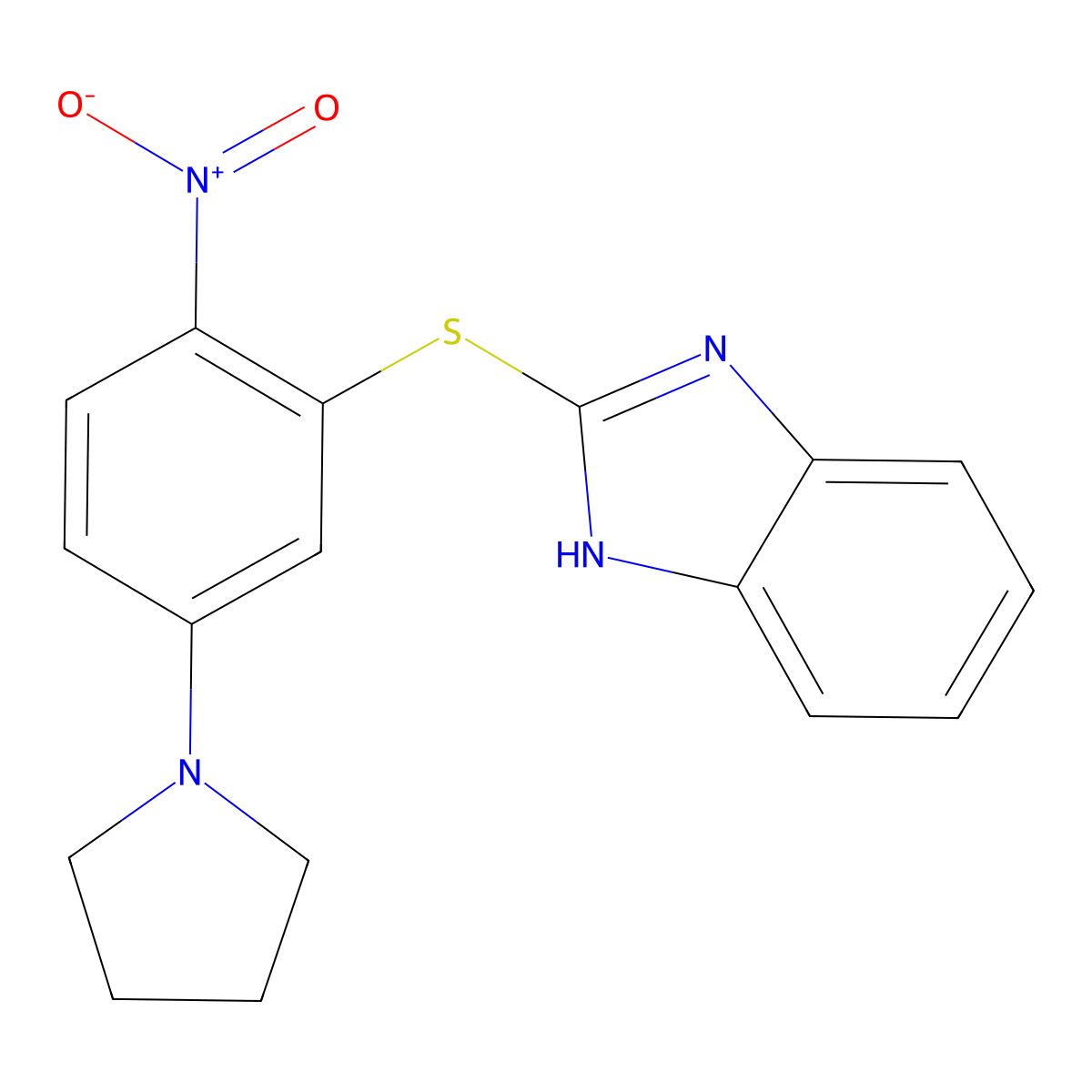 2-(2-nitro-5-pyrrolidin-1-ylphenyl)sulfanyl-1H-benzimidazole molecular structure, CAS 332023-06-0