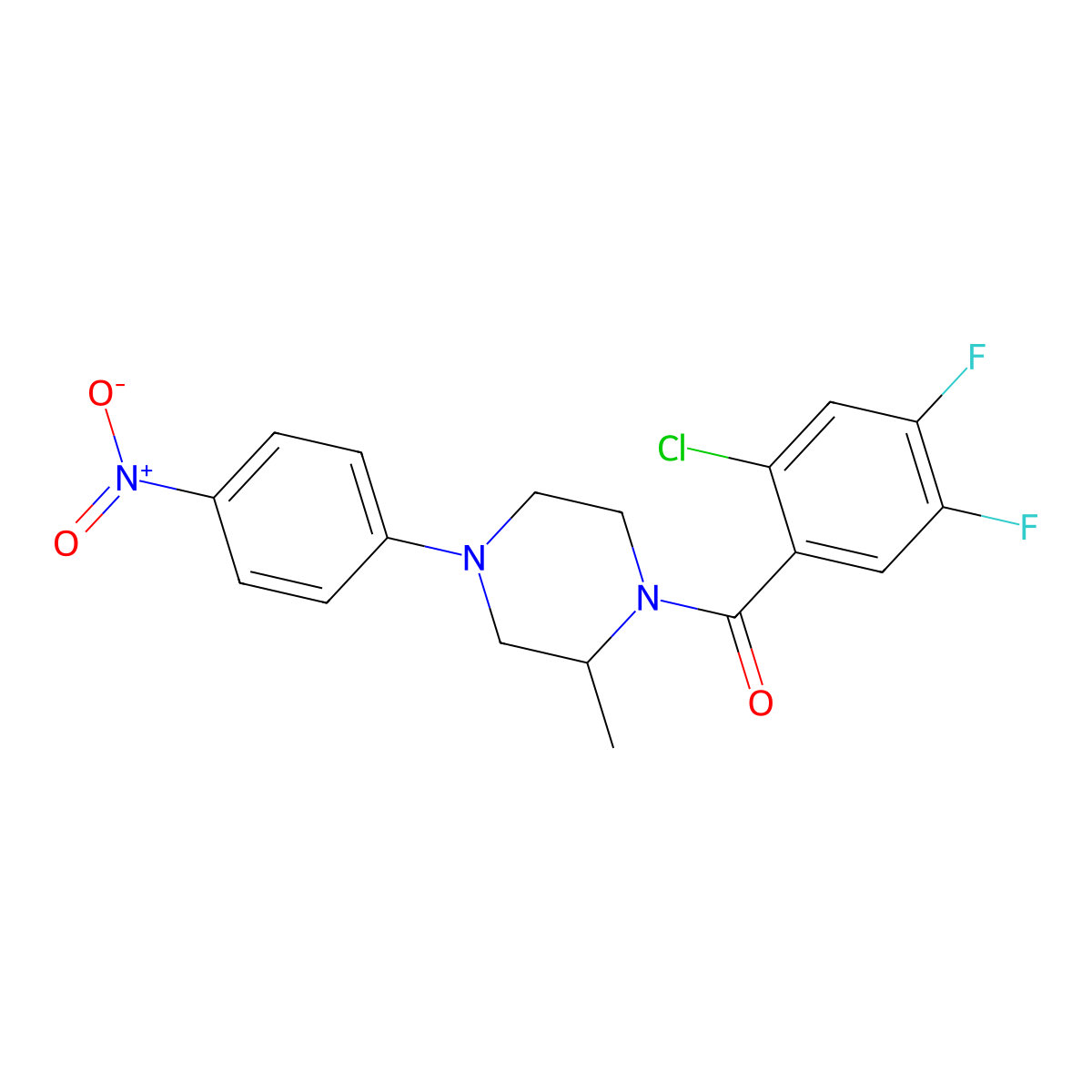 (2-Chloro-4,5-difluorophenyl)(2-methyl-4-(4-nitrophenyl)piperazin-1-yl)methanone molecular structure, CAS 332023-08-2