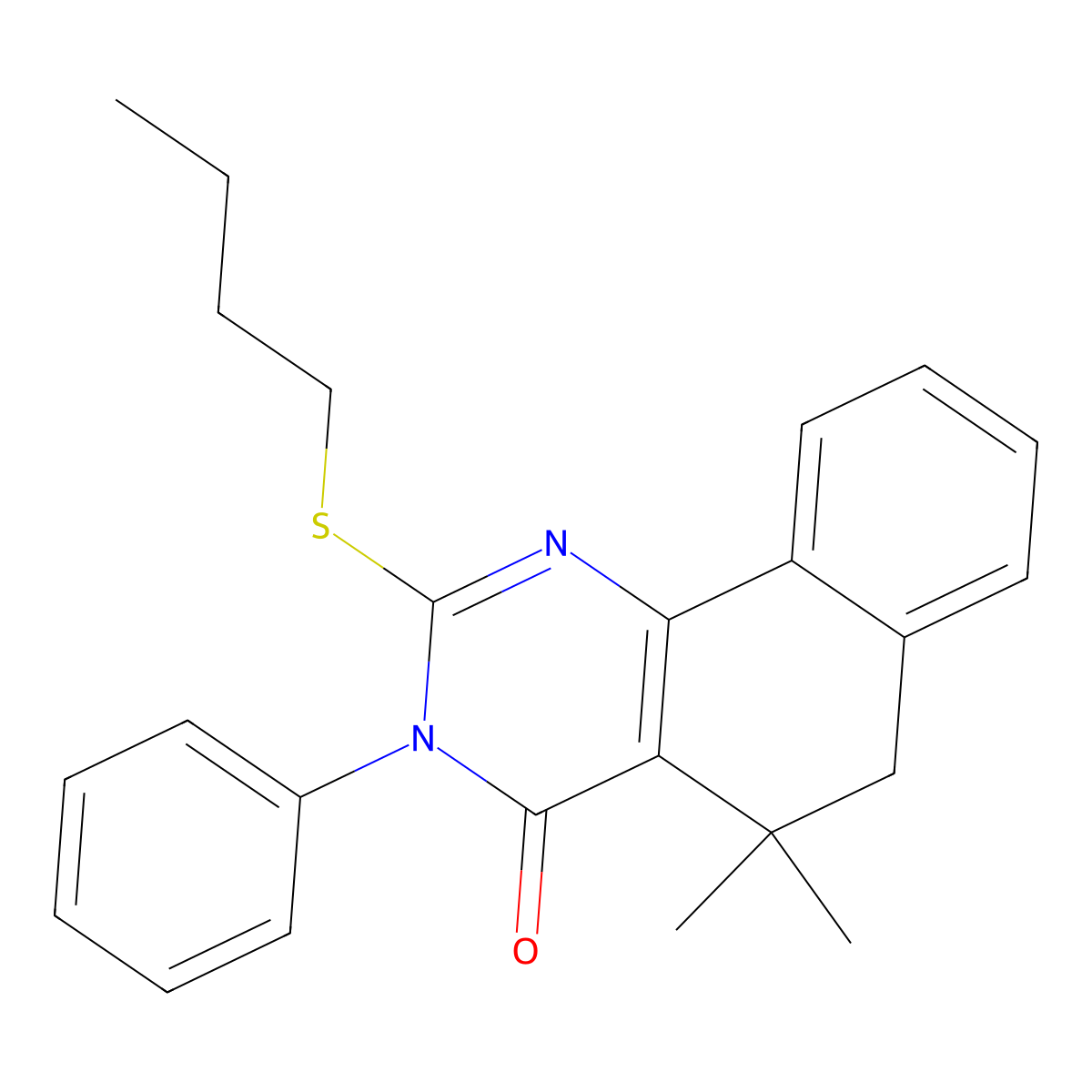 2-butylsulfanyl-5,5-dimethyl-3-phenyl-6H-benzo[h]quinazolin-4-one molecular structure, CAS 332024-44-9